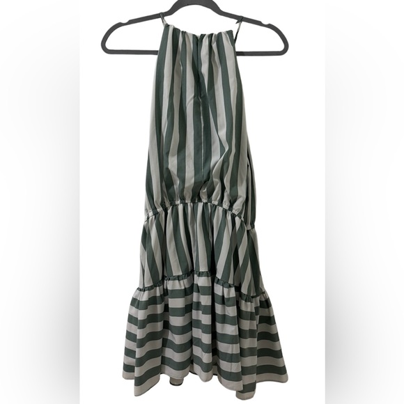 Mustard Seed sleeveless dress with tie. Green and white stripes. - Picture 2 of 2